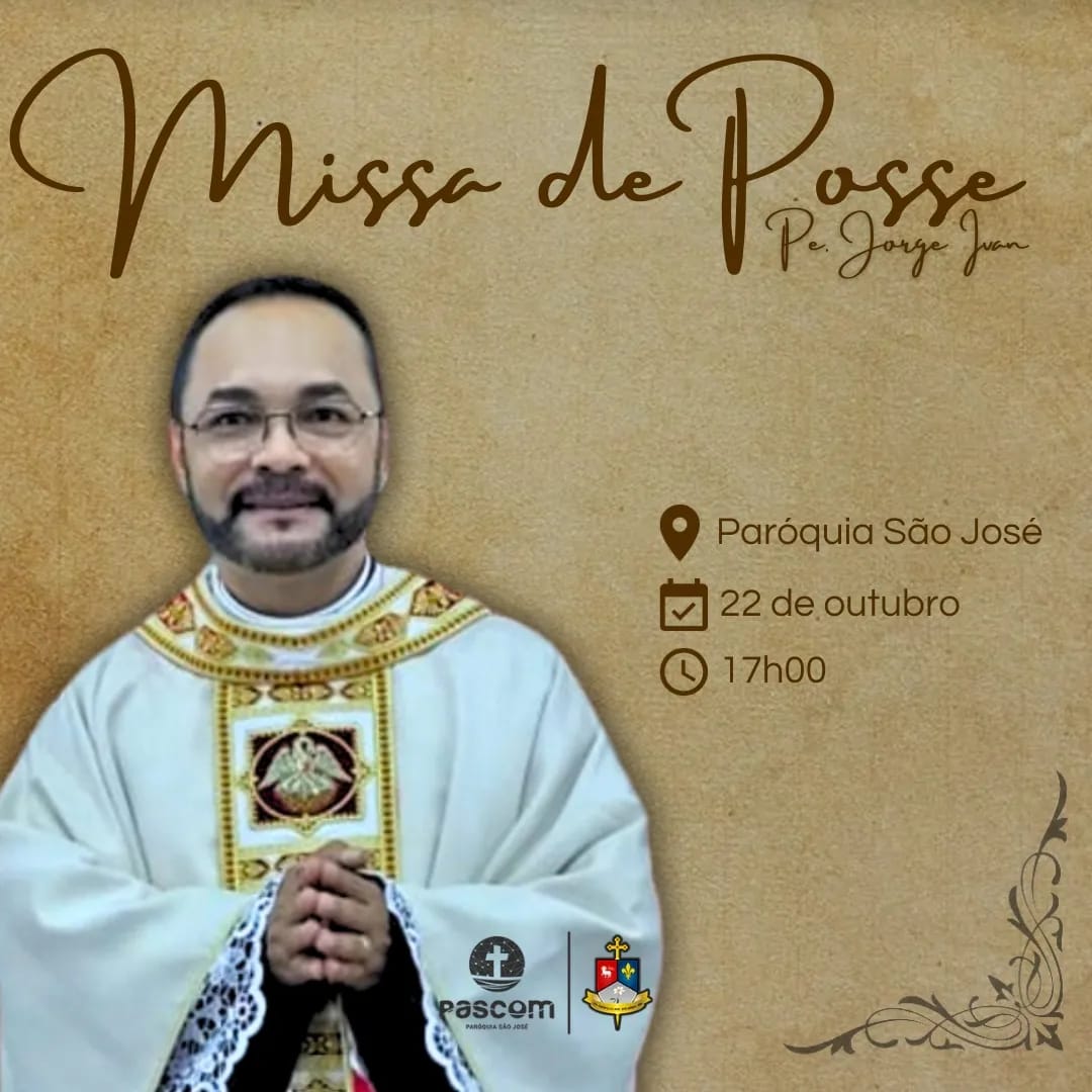 Missa de posse do padre Jorge Ivan será neste domingo, às 17h
