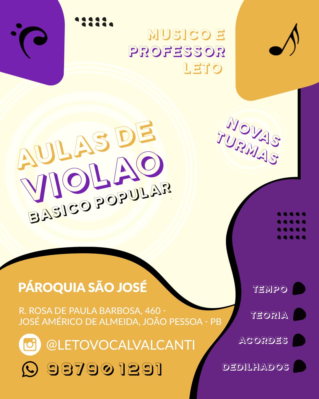 Abertas inscrições para novas turmas do Curso de Violão Popular Básico na Paróquia São José